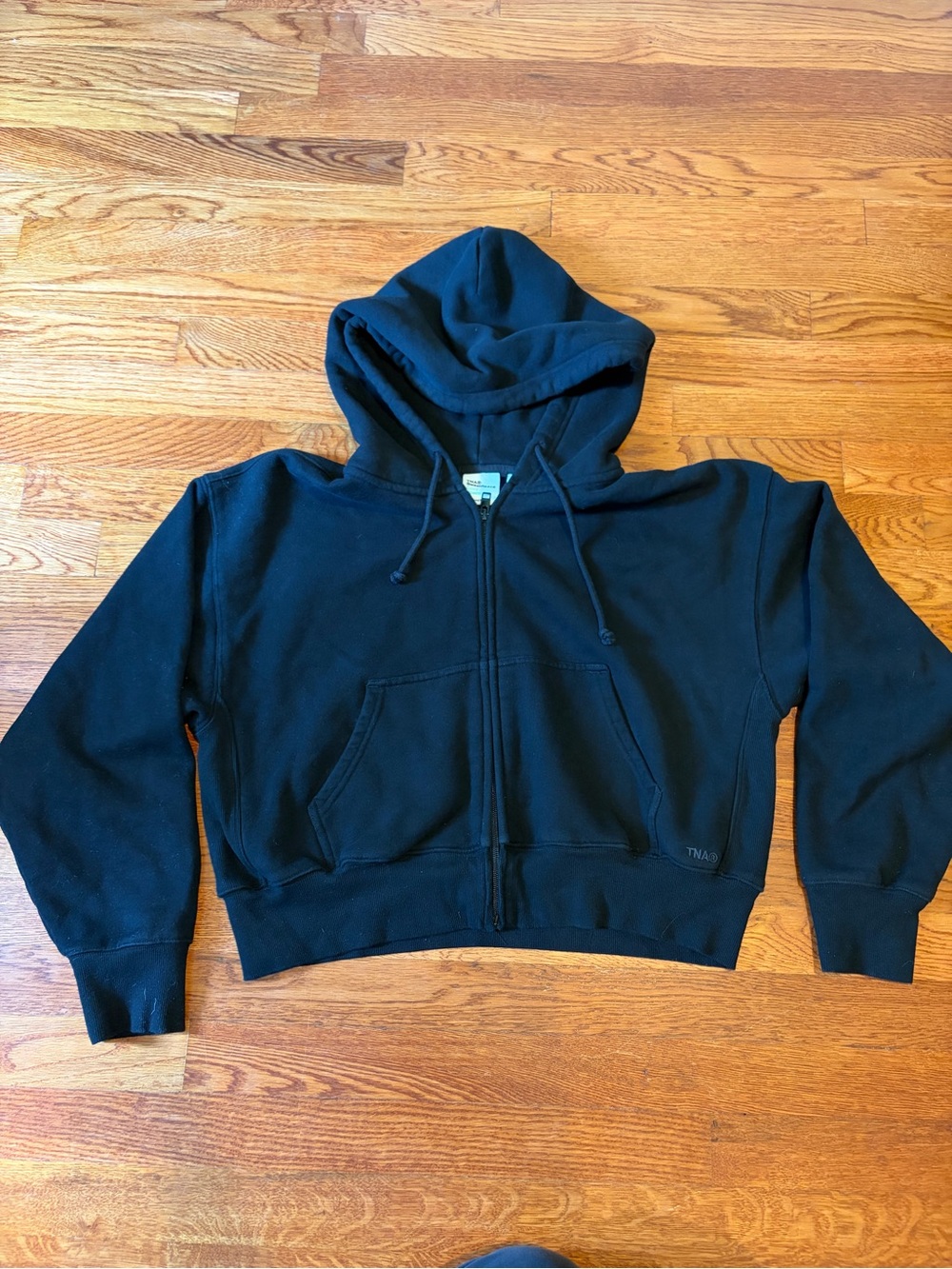 TNA Aritzia Sweat Fleece Cozy Fleece Black Zip-Up Hooded Jacket - Medium